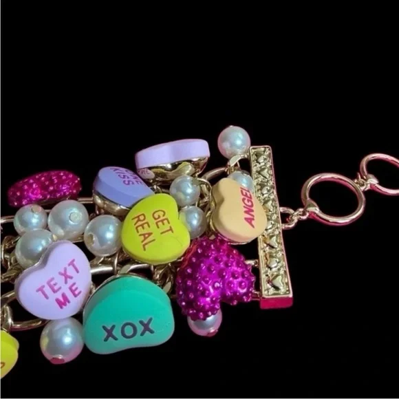 BETSEY JOHNSON SET Valentine Conversation Heart Necklace Bracelet & Earrings NWT